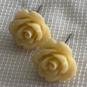 Cream Rose Stud Earrings | Floral Resin Studs | Costume Jewelry